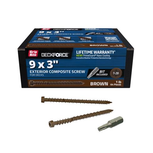 براغي سطح مركب خارجي من Grip-Rite DeckForce لمشاريع PVC والأسطح المركبة - براغي مطلية بالنانو - طرف منشار T-17 - بني - صندوق #9 × 3-1 رطل - GRDFCS3ACA1 in Kuwait