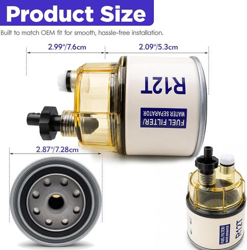 R12T Fuel Filter Water Separator with Clear Nylon Collection Bowl, 3/8 Inch NPT Spin-on Assembly, Replaces S3240, 120AT, 18-7947, 18-7987, NPT ZG1/4-19 in Kuwait