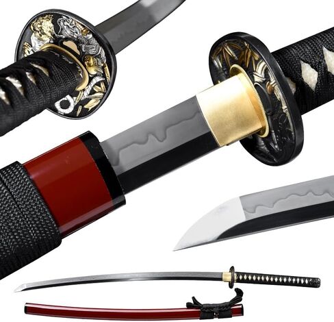 Real Handmade Katana Sword – Full-Tang Samurai Sword with High Carbon Steel Blade, Razor Sharp Cutting Edge, Traditional Wooden Handle & Sheath- Katana for Display & Collectors in Saudi Arabia