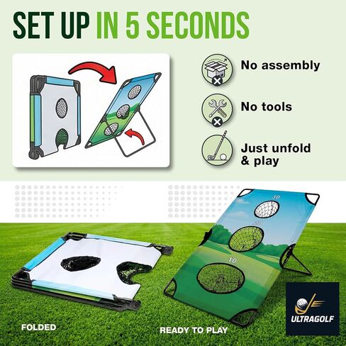 2-in-1 Golf Cornhole Chipping Game Set for Adults, Families and Golf Lovers – Foldable Yard Game with Targets, Non-Slip Mats, Balls, Stakes – Portable Outdoor Lawn and Backyard Simulator in Kuwait