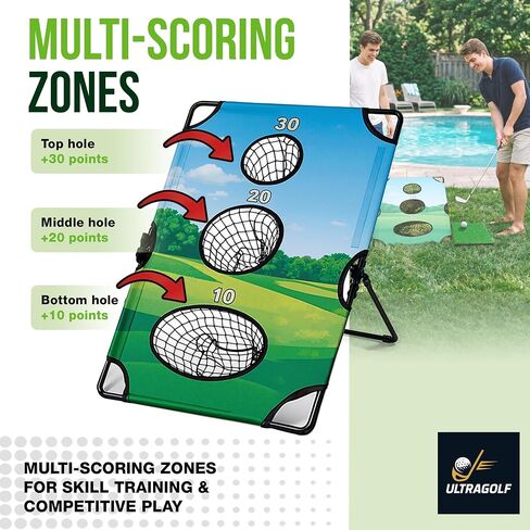 2-in-1 Golf Cornhole Chipping Game Set for Adults, Families and Golf Lovers – Foldable Yard Game with Targets, Non-Slip Mats, Balls, Stakes – Portable Outdoor Lawn and Backyard Simulator in Kuwait
