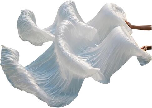 Silk Belly Dance Fan Dance Rayon Silk Real Silk Veils 1pc Left Hand+1pc Right Hand White Color in Kuwait