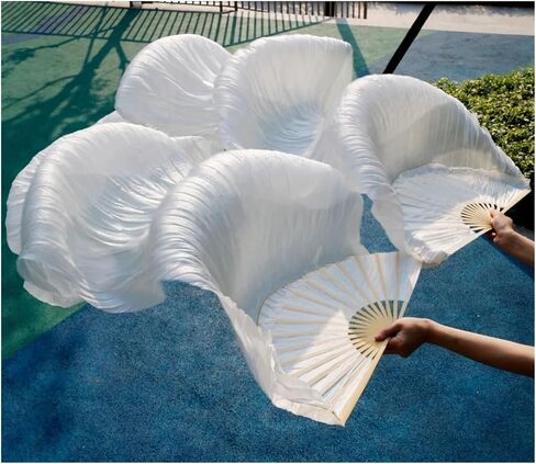 Silk Belly Dance Fan Dance Rayon Silk Real Silk Veils 1pc Left Hand+1pc Right Hand White Color in Kuwait