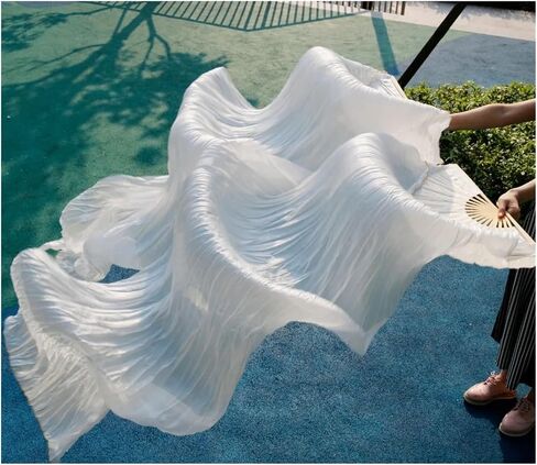 Silk Belly Dance Fan Dance Rayon Silk Real Silk Veils 1pc Left Hand+1pc Right Hand White Color in Kuwait