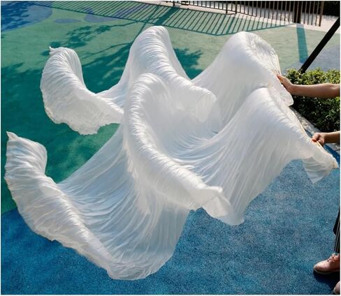 Silk Belly Dance Fan Dance Rayon Silk Real Silk Veils 1pc Left Hand+1pc Right Hand White Color in Kuwait