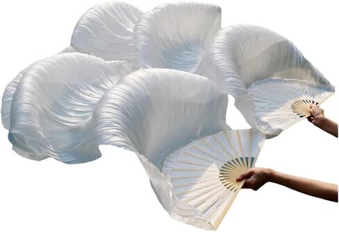 Silk Belly Dance Fan Dance Rayon Silk Real Silk Veils 1pc Left Hand+1pc Right Hand White Color in Kuwait