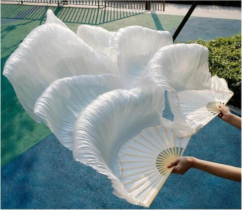 Silk Belly Dance Fan Dance Rayon Silk Real Silk Veils 1pc Left Hand+1pc Right Hand White Color in Kuwait
