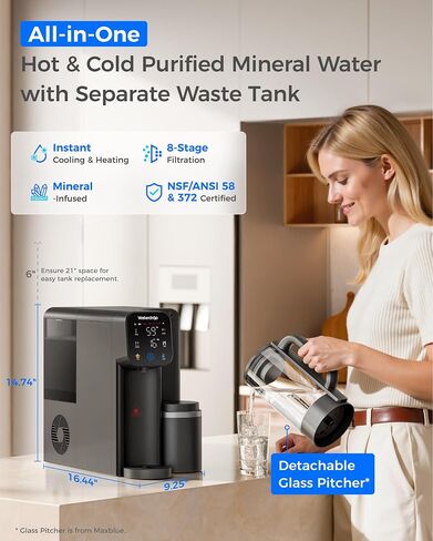 Waterdrop M6CG Cold and Hot Reverse Osmosis System Countertop Water Filter, 8-Stage Mineralization, NSF/ANSI 58 & 372 Certified, 3:1 Pure to Drain Ratio, 9 Temperature Options, Glass Pitcher, BPA-Free in Saudi Arabia
