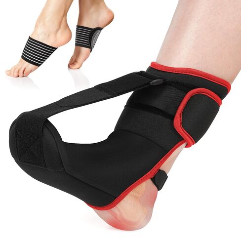 Plantar Fasciitis Night Splint Sock: Soft Plantar Fasciitis Brace with Arch Support for Sleeping Achilles Tendonitis Foot Drop Heel Pain - Plantar Fasciitis Relief for Women and Men Black-Red (Medium) in Saudi Arabia