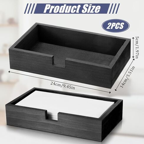 2 Pcs Black Wooden Napkin Holder, 9.4 x 5.5 x 2 Inch Wood Guest Towel Holder Tray for Bathroom Flat Wood Paper Hand Towel Holders for Kitchen, Bathroom, Toilet, Table, Countertop, Hotel in Saudi Arabia