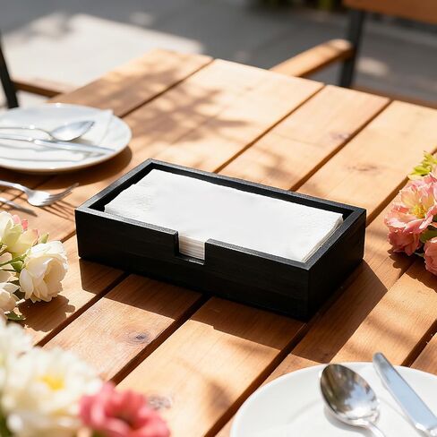 2 Pcs Black Wooden Napkin Holder, 9.4 x 5.5 x 2 Inch Wood Guest Towel Holder Tray for Bathroom Flat Wood Paper Hand Towel Holders for Kitchen, Bathroom, Toilet, Table, Countertop, Hotel in Saudi Arabia