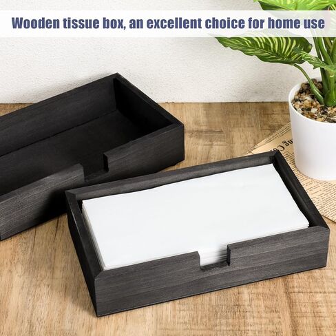 2 Pcs Black Wooden Napkin Holder, 9.4 x 5.5 x 2 Inch Wood Guest Towel Holder Tray for Bathroom Flat Wood Paper Hand Towel Holders for Kitchen, Bathroom, Toilet, Table, Countertop, Hotel in Saudi Arabia
