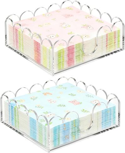 Acrylic Napkin Holder for Cocktails, Napkin Holder, Clear Scalloped Tray and Dispenser Organizes Flat Paper Towels and Disposable Napkins for Weddings, Hotels, Kitchen, Bathroom, Parties in Saudi Arabia