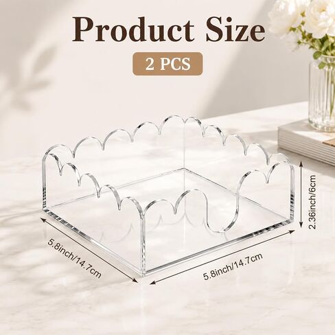 Acrylic Napkin Holder for Cocktails, Napkin Holder, Clear Scalloped Tray and Dispenser Organizes Flat Paper Towels and Disposable Napkins for Weddings, Hotels, Kitchen, Bathroom, Parties in Saudi Arabia