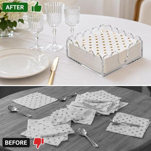 Acrylic Napkin Holder for Cocktails, Napkin Holder, Clear Scalloped Tray and Dispenser Organizes Flat Paper Towels and Disposable Napkins for Weddings, Hotels, Kitchen, Bathroom, Parties in Saudi Arabia