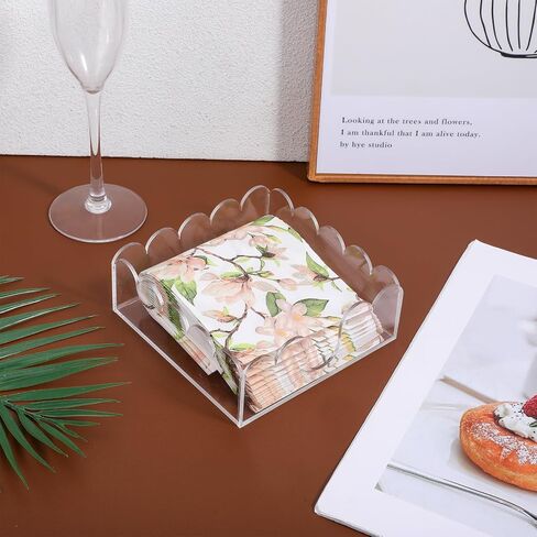 Acrylic Napkin Holder for Cocktails, Napkin Holder, Clear Scalloped Tray and Dispenser Organizes Flat Paper Towels and Disposable Napkins for Weddings, Hotels, Kitchen, Bathroom, Parties in Saudi Arabia