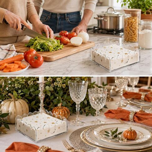 Acrylic Napkin Holder for Cocktails, Napkin Holder, Clear Scalloped Tray and Dispenser Organizes Flat Paper Towels and Disposable Napkins for Weddings, Hotels, Kitchen, Bathroom, Parties in Saudi Arabia