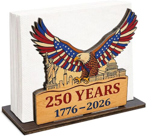 4th of July 250th Anniversary Wooden Napkin Holder for Table, Patriotic American Bold Eagle Wood Napkin Dispenser, July 4th Decorations for Kitchen Dining Room Tables Party Decor in Saudi Arabia