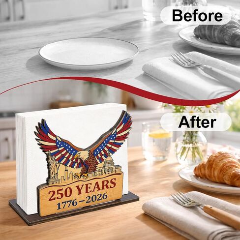4th of July 250th Anniversary Wooden Napkin Holder for Table, Patriotic American Bold Eagle Wood Napkin Dispenser, July 4th Decorations for Kitchen Dining Room Tables Party Decor in Saudi Arabia