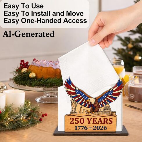 4th of July 250th Anniversary Wooden Napkin Holder for Table, Patriotic American Bold Eagle Wood Napkin Dispenser, July 4th Decorations for Kitchen Dining Room Tables Party Decor in Saudi Arabia