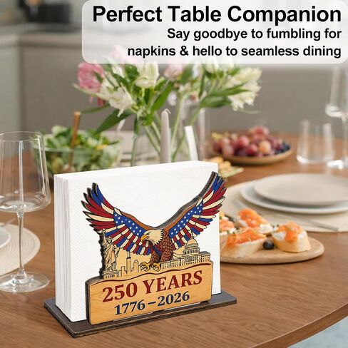 4th of July 250th Anniversary Wooden Napkin Holder for Table, Patriotic American Bold Eagle Wood Napkin Dispenser, July 4th Decorations for Kitchen Dining Room Tables Party Decor in Saudi Arabia
