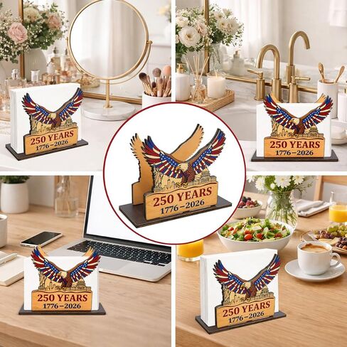 4th of July 250th Anniversary Wooden Napkin Holder for Table, Patriotic American Bold Eagle Wood Napkin Dispenser, July 4th Decorations for Kitchen Dining Room Tables Party Decor in Saudi Arabia