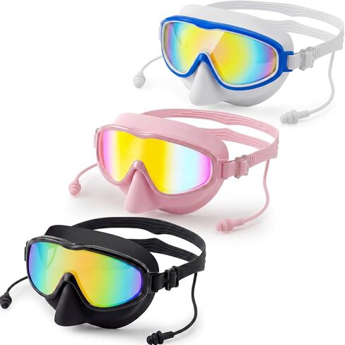 Tellegloww 3 Pack Swim Goggles with Nose Cover for Adult Kid Wide View Anti Fog UV No Leaking Diving Mask for Men Women Youth in Saudi Arabia