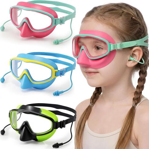 Tellegloww 3 Pack Kid Swim Goggles with Nose Cover Wide View No Leaking Anti Fog Swim Mask Pool Goggle for Age 3-12 Girl Boy in Saudi Arabia
