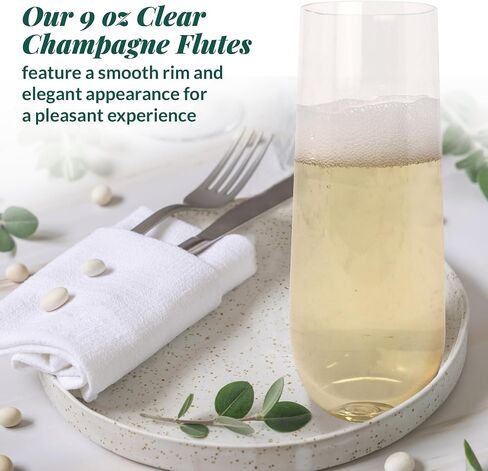 Reli. Champagne Flutes Plastic (50 Pack, 9oz) Clear, Stemless | Disposable Mimosa Glasses for Champagne, Mimosa, Cocktail, Wedding/Parties | BPA-Free Plastic Champagne Flutes, Shatterproof Cups in Saudi Arabia
