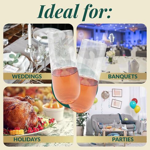 Reli. Champagne Flutes Plastic (50 Pack, 9oz) Clear, Stemless | Disposable Mimosa Glasses for Champagne, Mimosa, Cocktail, Wedding/Parties | BPA-Free Plastic Champagne Flutes, Shatterproof Cups in Saudi Arabia