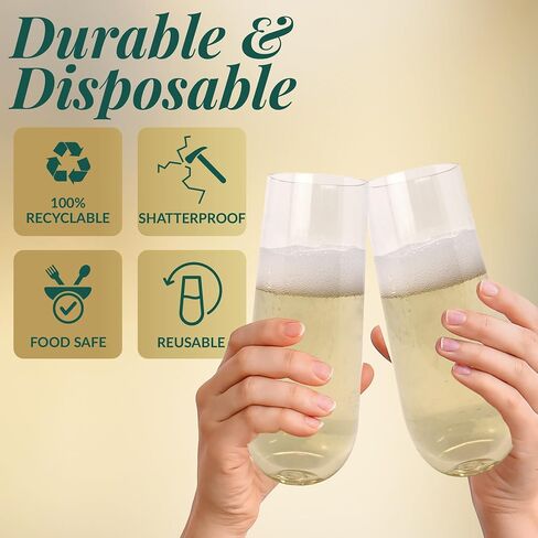 Reli. Champagne Flutes Plastic (50 Pack, 9oz) Clear, Stemless | Disposable Mimosa Glasses for Champagne, Mimosa, Cocktail, Wedding/Parties | BPA-Free Plastic Champagne Flutes, Shatterproof Cups in Saudi Arabia