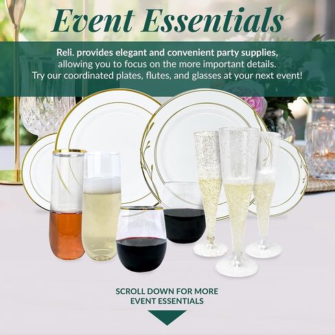 Reli. Champagne Flutes Plastic (50 Pack, 9oz) Clear, Stemless | Disposable Mimosa Glasses for Champagne, Mimosa, Cocktail, Wedding/Parties | BPA-Free Plastic Champagne Flutes, Shatterproof Cups in Saudi Arabia