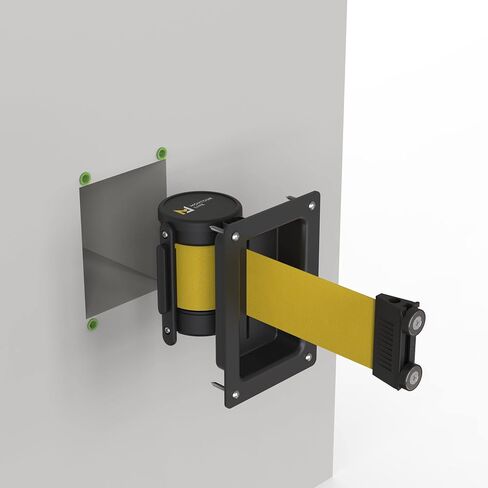 Montour Line WM115 Wall Mounted Retractable Belt Barrier with Magnetic Belt End, Recessed Mount, Black Casing (13 ft Black Belt) in Kuwait