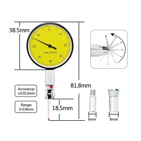 Dial Indicator, 0-0.2mm Lever Dial Indicator Gauge with Measuring Ruby Probes Dial Test Indicators Gauge Measuring Tools in Kuwait