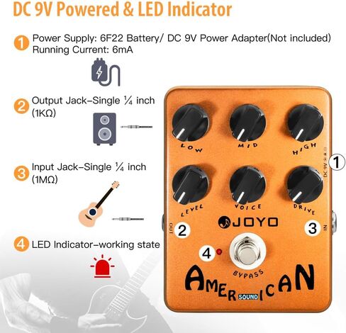 JOYO American Sound Amp Simulator Pedal JF-14 مع محول طاقة دواسة DC 9V 500mA in Saudi Arabia