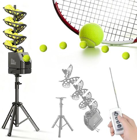 Automatic Tennis Ball Machine with Remote Control & Adjustable Tripod - Ideal Tennis Trainer for Beginners, Coaches & Players - Perfect for Practice Sessions in Kuwait