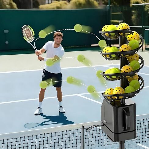 Automatic Tennis Ball Machine with Remote Control & Adjustable Tripod - Ideal Tennis Trainer for Beginners, Coaches & Players - Perfect for Practice Sessions in Kuwait