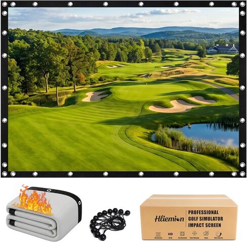 Gray Fireproof Golf Simulator Impact Screen, 3D Air Mesh Impact Screen Heavy Duty, Ultra Clear HD Golf Projector Hitting Screens for Home Garage Indoor Training with Grommets & Bungee Cords in Kuwait