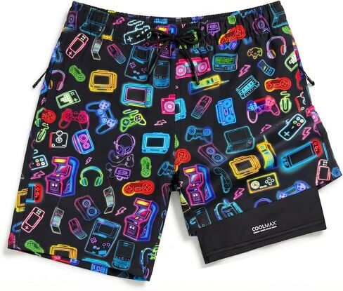 Boys Toddler Swim Trunks w/Compression Liner, Quick Dry Kids Board Swim Shorts, UPF 50+ Bathing Suit w/Zip Pockets in Kuwait