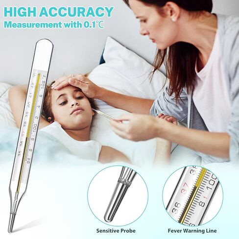 MAGICLULU 2Pcs Glass Temperature for Adults, Oral Temperature Armpit Precise Measurement Fast Reading for Kids Baby Elderly Family Clinic Dual Scale ℃ & ℉ in Kuwait