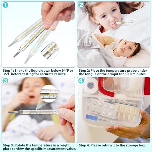 MAGICLULU 2Pcs Glass Temperature for Adults, Oral Temperature Armpit Precise Measurement Fast Reading for Kids Baby Elderly Family Clinic Dual Scale ℃ & ℉ in Kuwait