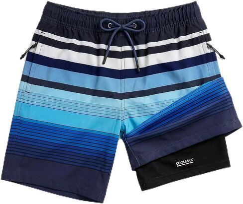 Boys Toddler Swim Trunks w/Compression Liner, Quick Dry Kids Board Swim Shorts, UPF 50+ Bathing Suit w/Zip Pockets in Kuwait