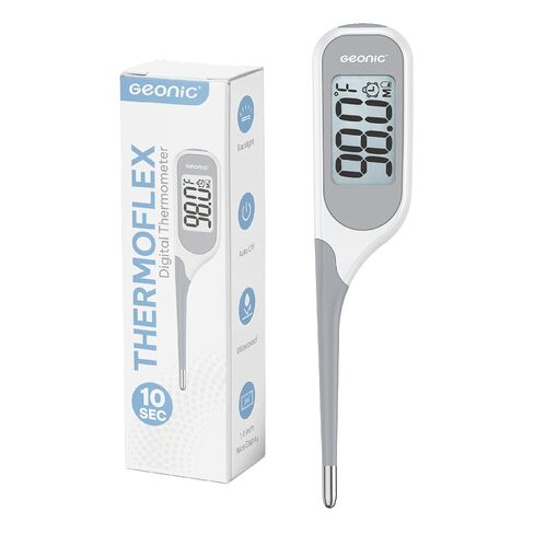 Backlit Digital Thermometer for Adults & Kids, Fast 10-Second Reading, Flexible Tip, Large 1.4 Inch Display, Waterproof, Fever Alarm, White in Kuwait