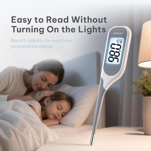 Backlit Digital Thermometer for Adults & Kids, Fast 10-Second Reading, Flexible Tip, Large 1.4 Inch Display, Waterproof, Fever Alarm, White in Kuwait