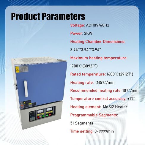 110V 1700°C Programmable Muffle Furnace for Laboratory Sintering & Heat Treatment Silicon Molybdenum Rod Heating Timer in Kuwait