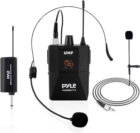 UHF Wireless Microphone System Kit - Portable Professional Cordless Microphone Set Wireless Mic Kit w/Headset Mic, Lavalier Mic, Beltpack Transmitter, Receiver - Karaoke & Conference - Pyle PDWMU112 in Kuwait