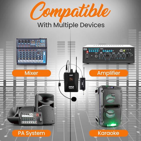UHF Wireless Microphone System Kit - Portable Professional Cordless Microphone Set Wireless Mic Kit w/Headset Mic, Lavalier Mic, Beltpack Transmitter, Receiver - Karaoke & Conference - Pyle PDWMU112 in Kuwait