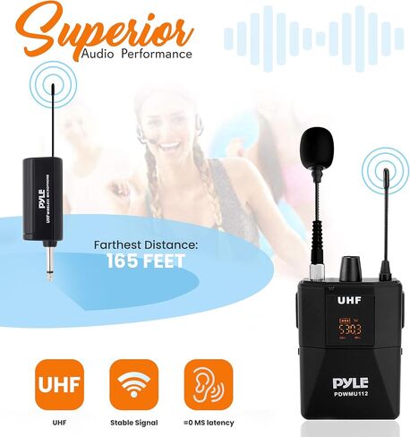 UHF Wireless Microphone System Kit - Portable Professional Cordless Microphone Set Wireless Mic Kit w/Headset Mic, Lavalier Mic, Beltpack Transmitter, Receiver - Karaoke & Conference - Pyle PDWMU112 in Kuwait