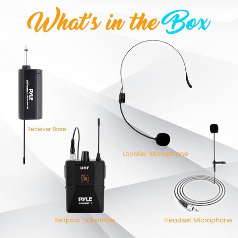UHF Wireless Microphone System Kit - Portable Professional Cordless Microphone Set Wireless Mic Kit w/Headset Mic, Lavalier Mic, Beltpack Transmitter, Receiver - Karaoke & Conference - Pyle PDWMU112 in Kuwait