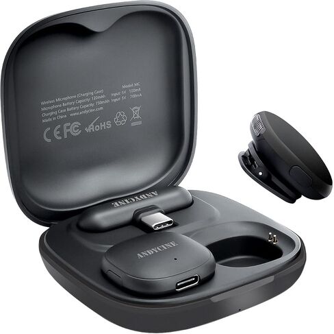ميكروفون ANDYCINE MC لاسلكي Lavalier متوافق مع iPhone 15,16,17series /Android/PC/كمبيوتر محمول USB-C قابس طية صدر السترة ميكروفون AI إلغاء الضوضاء مشبك مغناطيسي ميكروفون لتسجيل الفيديو، البث المباشر in Kuwait